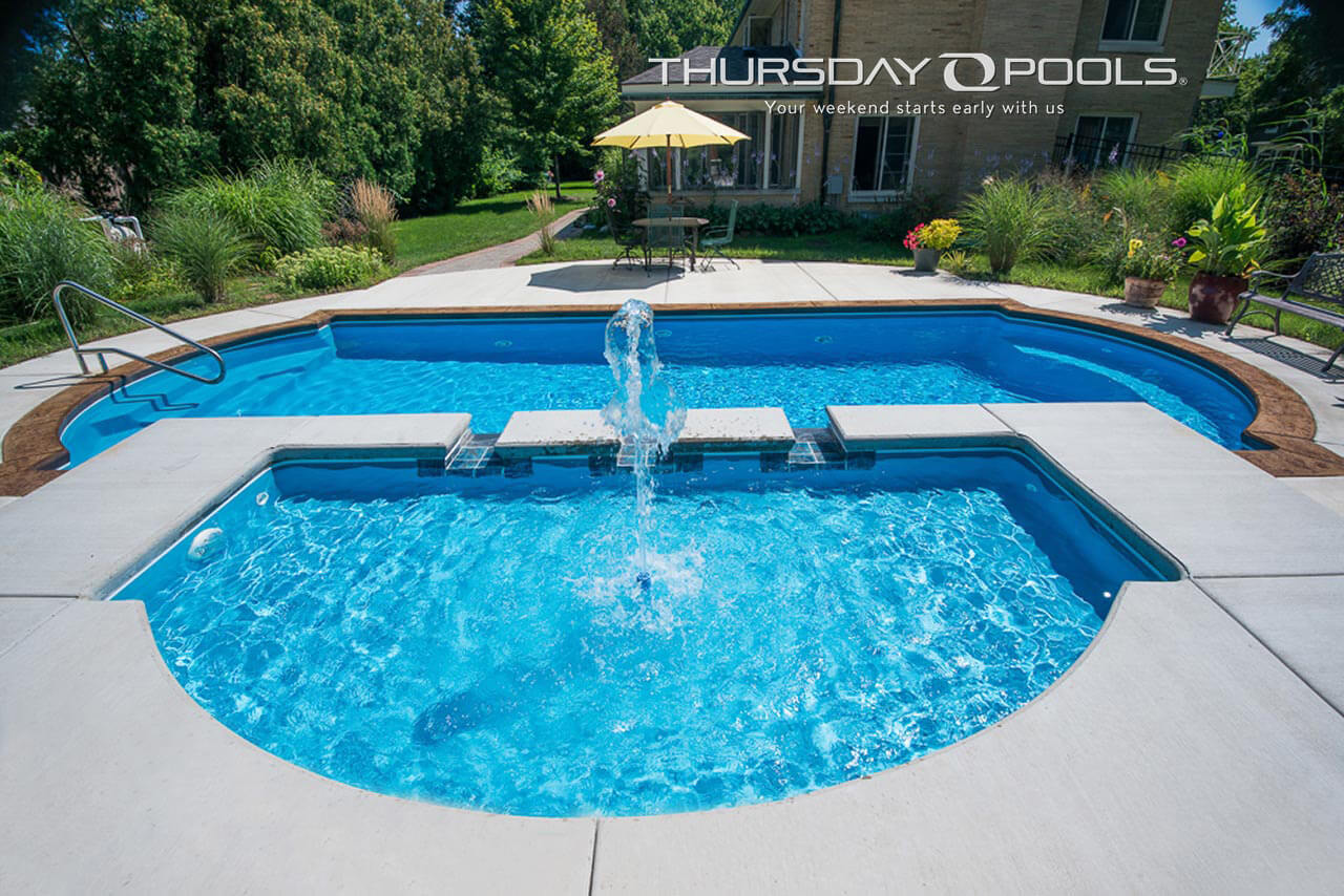 Thursday Pools Wet Deck with Cathedral fiberglass pool